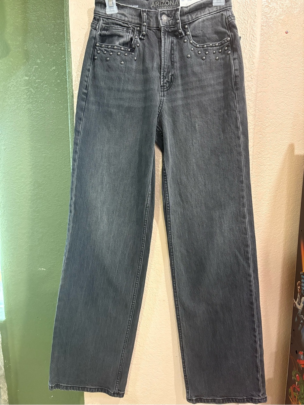 Arizona Jean Company Wide-Leg Women's Jeans in Washed Black with Stud Detail